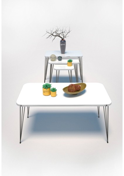 Zigon Sehpa Kr ve Orta Sehpa Kr Set Siyah Ayak Beyaz Tel 1102 indirimleri