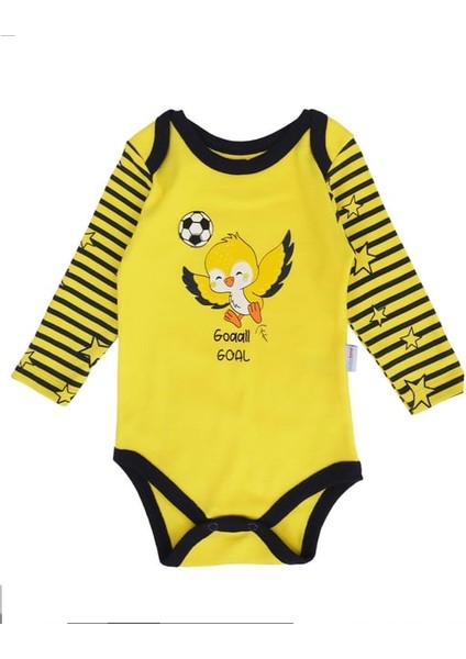 Bayb Tone Fenerbahçe Taraftar Kanarya Baskılı Bebek Uzun Kollu Çıtçıtlı Body, Zıbın