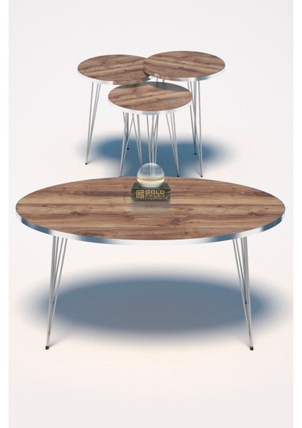 Zigon Sehpa Ve Orta Sehpa Elips Set Gümüş Ceviz Tel fırsatları