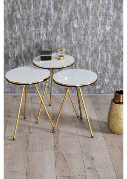 Zigon Sehpa Ve Orta Sehpa Kr Set Çift Gold Beyaz Metal fırsatları