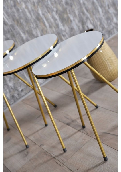 Zigon Sehpa Ve Orta Sehpa Kr Set Çift Gold Beyaz Metal indirimleri