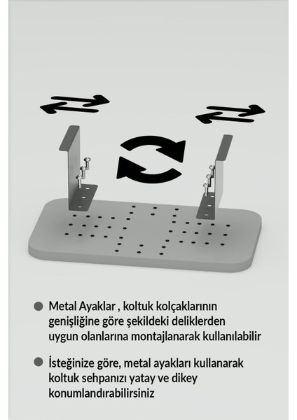 Yan Sehpa Ayarlanabilir Tepsi DİKDÖRTGEN Dekoratif Modern Yatay Dikey Koltuk Sehpası GORDİON