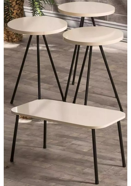 Zigon Sehpa ve Orta Sehpa Set Kr Metal Krem