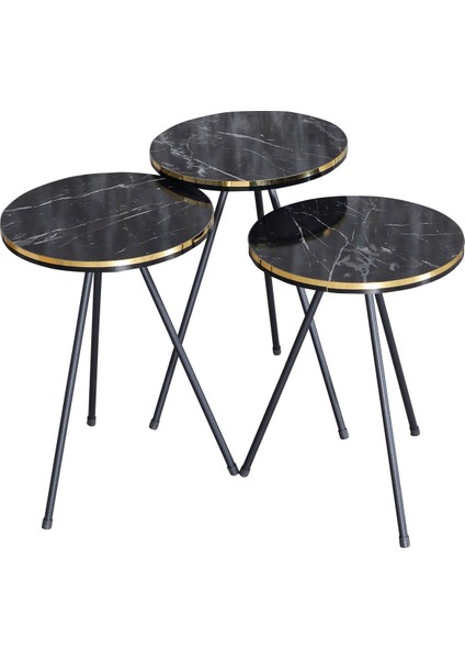 Zigon Sehpa Ve Orta Sehpa Kr Set Siyah Metal Ayak Çift Altın Bendir modelleri