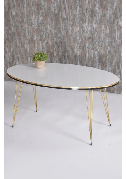 Zigon Sehpa ve Orta Sehpa Elips Set Çift Gold Beyaz Tel fiyatları