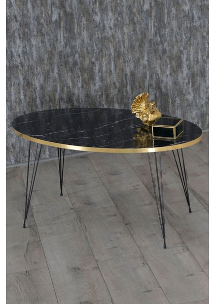 Zigon Sehpa ve Orta Sehpa Elips Set Siyah Ayak Altın Bendir Tel fiyatları