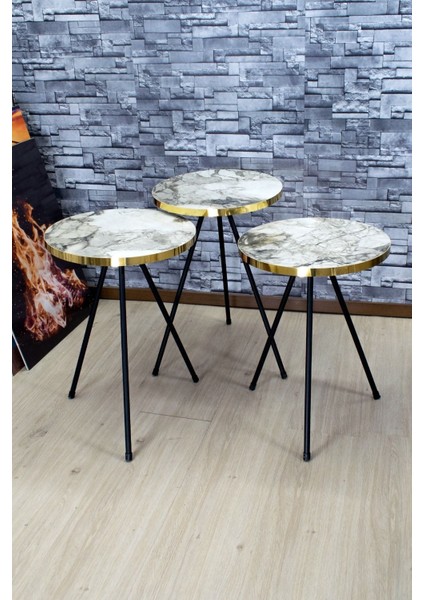 Zigon Sehpa ve Orta Sehpa Elips Siyah Metal Ayak Altın Efes Set fiyatları