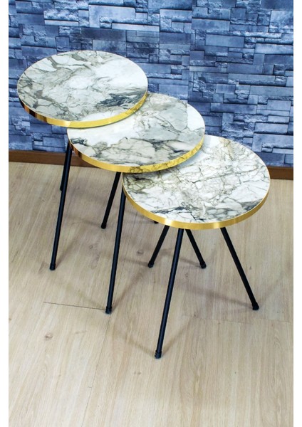 Zigon Sehpa ve Orta Sehpa Elips Siyah Metal Ayak Altın Efes Set modelleri