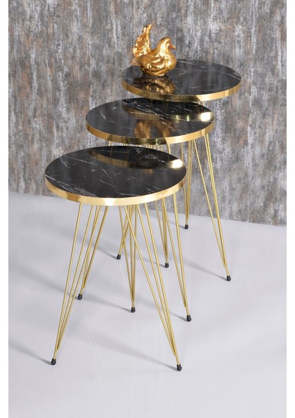 Zigon Sehpa ve Orta Sehpa Kr Set Gold Bendir Tel modelleri