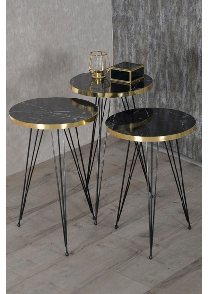 Zigon Sehpa ve Orta Sehpa Kr Set Siyah Ayak Altın Bendir Tel fırsatları