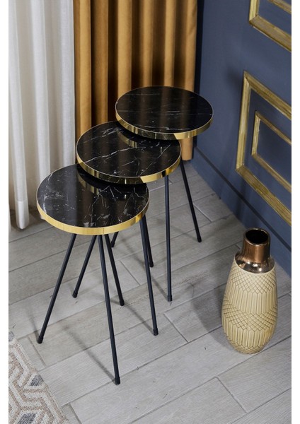 Zigon Sehpa Ve Orta Sehpa Elips Siyah Metal Ayak Altın Bendir Set fiyatları