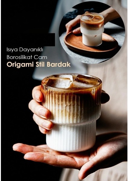 Isıya Dayanıklı Origami Stil Bardak - Kahve ve Sunum Bardağı - Borosilikat Bardak 200 ml