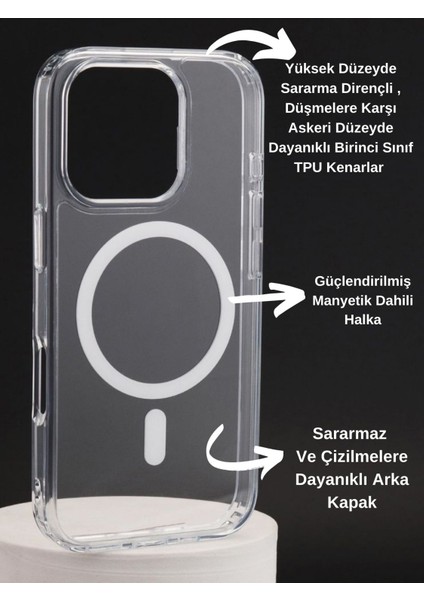 iPhone 16 Pro Uyumlu Şeffaf Kılıf Magsafe Özellikli Hybrid Kristal Kapak