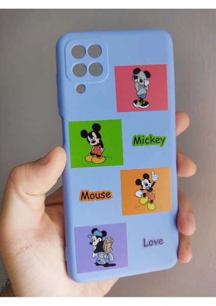 Samsung Galaxy A12 Uyumlu Mickey Mouse Tasarım Telefon Boyun Askılı Set Kılıf