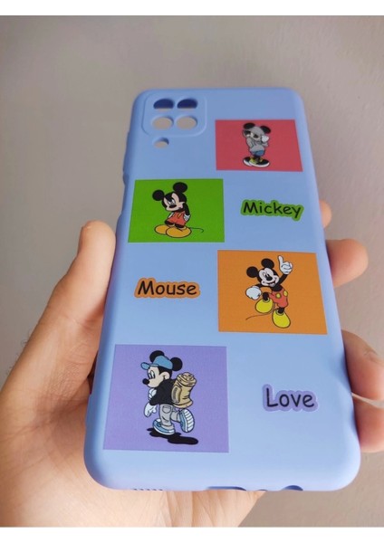 Samsung Galaxy A12 Uyumlu Mickey Mouse Tasarım Telefon Boyun Askılı Set Kılıf