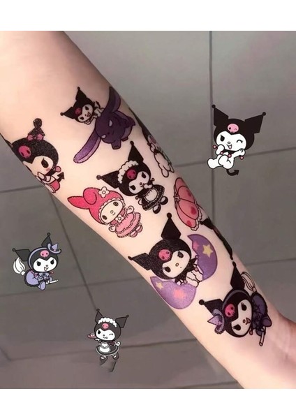 Kawai Geçici Renkli Dövme Kuromi Cinnamoroll My Melodi Melody Hello Kitty Pompompurin Çocuk Yetişkin Genç Doğum Günü Hediye