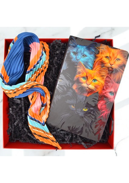 Öğretmenler Günü - Pliseli Ipek Fular & Kabartma Desenli Defter