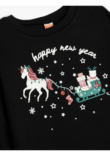 Sweatshirt Yılbaşı Baskılı Uzun Kollu Bisiklet Yaka Pamuklu Şardonlu modelleri