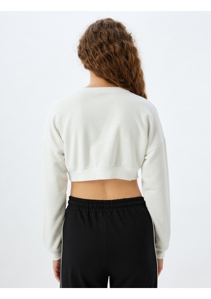 Basic Crop Bisiklet Yaka Uzun Kollu Rahat Kalıp Sweatshirt fırsatları