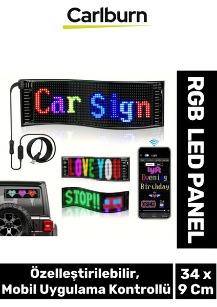 Taşınabilir Özelleştirilebilir Cama Yapıştırılan Mobil Uygulama Kontrollü Araç Oto Rgb LED Panel