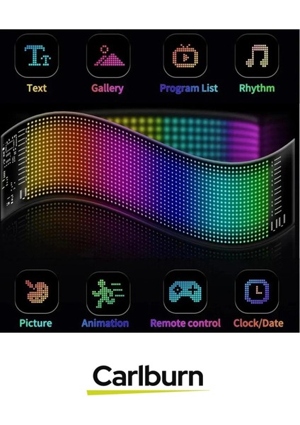 Taşınabilir Özelleştirilebilir Cama Yapıştırılan Mobil Uygulama Kontrollü Araç Oto Rgb LED Panel modelleri