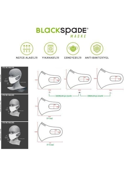 Blackspade Unisex Koruyucu Maske Daire Desen L fırsatları