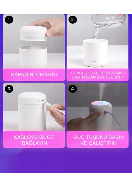 YENİ ŞARJLI TYPE-C Hava Nemlendirici Şarjlı Yeni Model,aroma Difizörü,koku Dagıtıcı,gecel Lambası