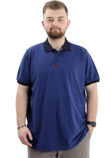 Büyük Beden Erkek T-Shirt Polo Yaka Klasik U24328 Indigo