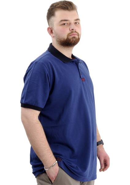 Büyük Beden Erkek T-Shirt Polo Yaka Klasik U24328 Indigo