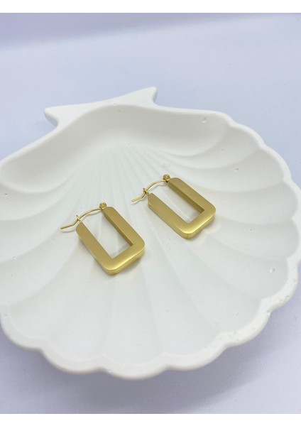 Lucky B&e Dikdörtgen Model Çelik Küpe Gold