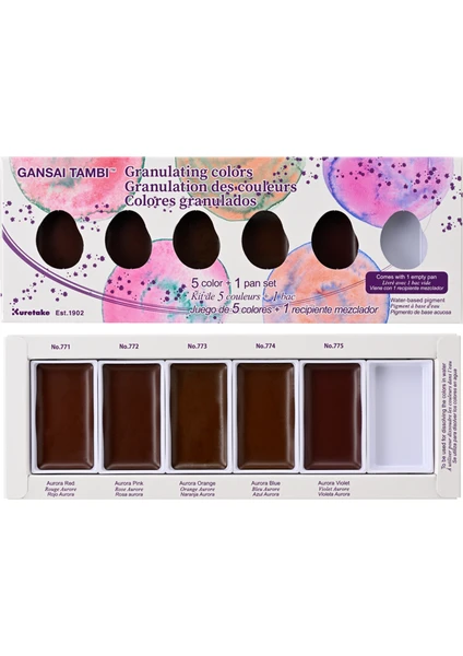 Kuretake Gansai Tambi Tablet Sulu Boya Seti Granulating Colors 5 Renk + 1 Boş Tablet