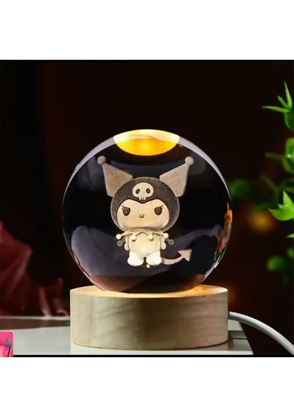 Kuromi 3D Kristal Cam Küre, Ahşap Soketli Gece Lambası,led, Gece Lambası,harika Bir Hediye
