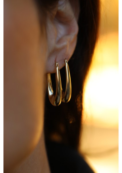 14 Ayar Altın Oval Halka Küpe