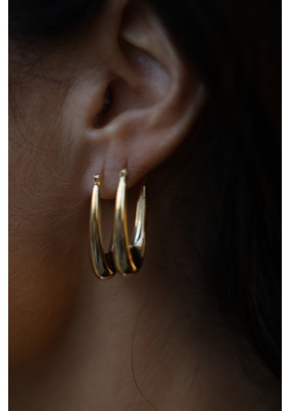 14 Ayar Altın Oval Halka Küpe modelleri