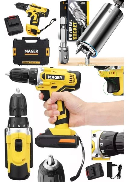 2 Yıl Alman Max-Drs 58 Watt 8 Ah Metal Şanzıman Li-Ion Bataryalı Çift Akülü Vidalama Matkap 6.0 Ah