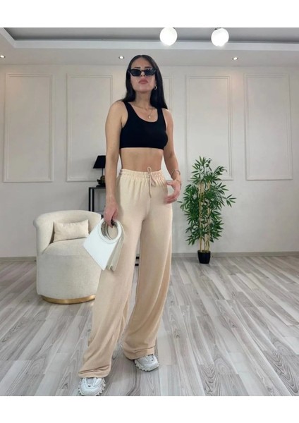 Kadın Gofre Bürümcüklü Tiril Kumaş Orijinal Oversize Kesim Palazzo Pantolon fırsatları