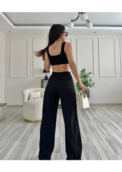 Kadın Gofre Bürümcüklü Tiril Kumaş Orijinal Oversize Kesim Palazzo Pantolon fiyatları