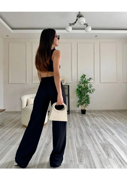 Kadın Gofre Bürümcüklü Tiril Kumaş Orijinal Oversize Kesim Palazzo Pantolon fırsatları