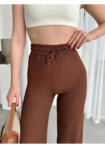 Kadın Gofre Bürümcüklü Tiril Kumaş Orijinal Oversize Kesim Palazzo Pantolon fiyatları