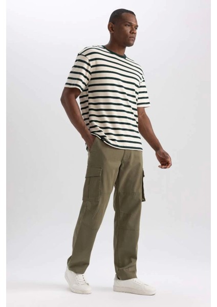 Geniş Paça Erkek Pantolon Normal Bel Kargo Cepli Gabardin Kumaş 98% Pamuk