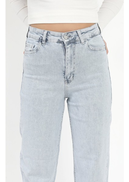 Kadın Straight Fit Jean Buz Mavi Likralı Yüksek Bel Pamuklu - 616-2269 fiyatları