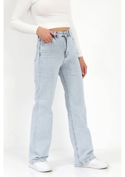 Kadın Straight Fit Jean Buz Mavi Likralı Yüksek Bel Pamuklu - 616-2269 modelleri