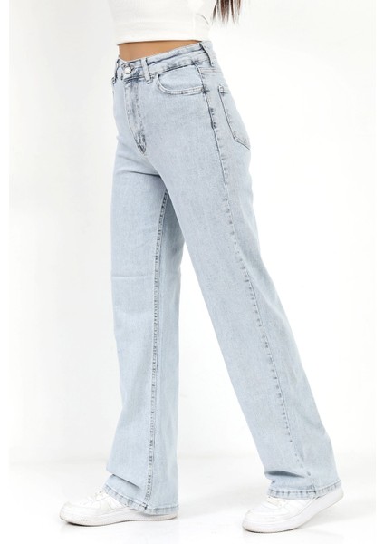 Kadın Straight Fit Jean Buz Mavi Likralı Yüksek Bel Pamuklu - 616-2269 fırsatları