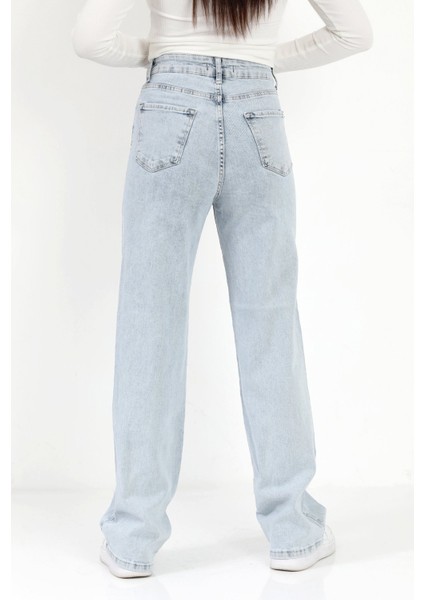 Kadın Straight Fit Jean Buz Mavi Likralı Yüksek Bel Pamuklu - 616-2269 indirimleri