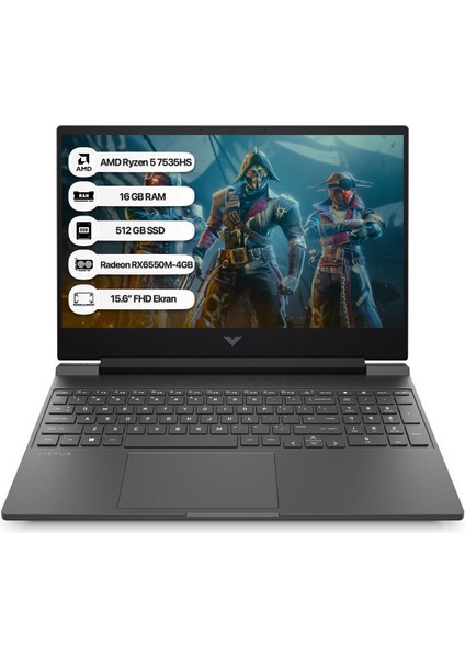 Victus 15-FB2028NT Amd R5 7535HS 16 GB 512 GB SSD RX6550M-4GB Free 15.6" Fhd A44MJEAAR8