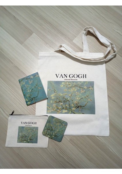 Vincent Van Gogh'un Almond Blossom Omuz Çantası, Defter, Bardak Altlığı, Kalemlik 4lü Set