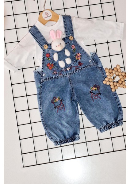 Tavşan Oyuncaklı Kız Bebek Kot Salopet