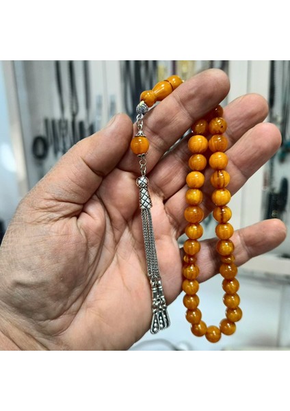 Küre Kesim Sarı Sıkma Kehribar Tesbih 9 mm fiyatları