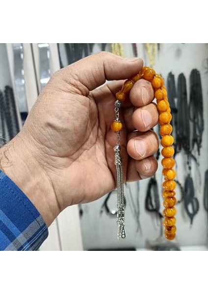 Küre Kesim Sarı Sıkma Kehribar Tesbih 9 mm fırsatları