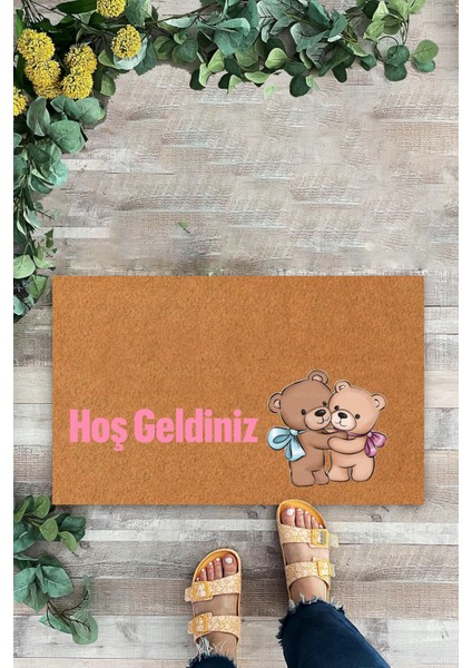 Sarılan Oyuncak Ayılar, Welcome, Pembe, Iç ve Dış Kapı Önü, Dekoratif Paspas